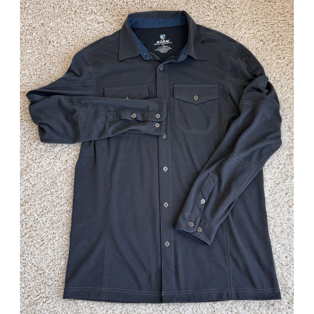 KUHL AeroSoft Shirt Mens Medium Gray Excellent Button Down Long Sleeve Outdoor